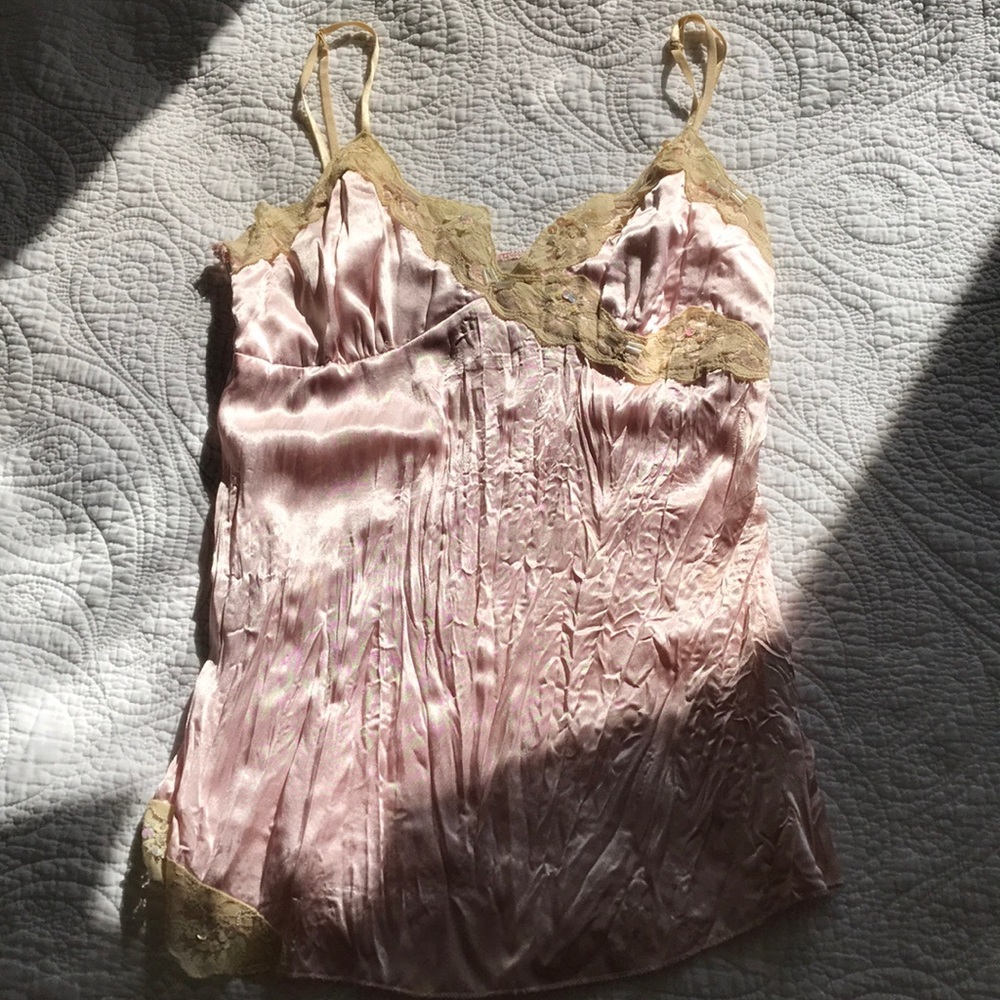 silk pink lace tank